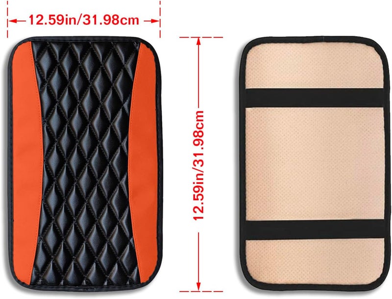 Couslcd Auto Center Console Pad, Universal Waterproof Armrest Seat Box Cover, Car Interior Accessories, Leather Auto Armrest Cover Protector for Most Vehicle, SUV, Truck (Orange) - Image 2